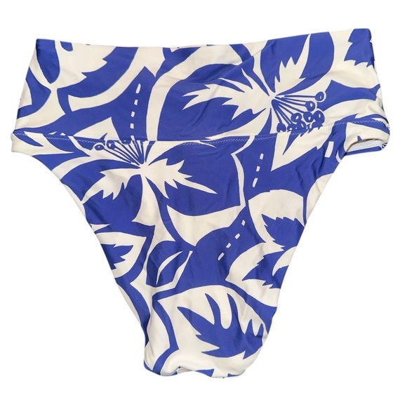Madewell Second Wave Blue White Floral High Cheeky Bikini Bottom Swim Small NWT - Picture 3 of 8